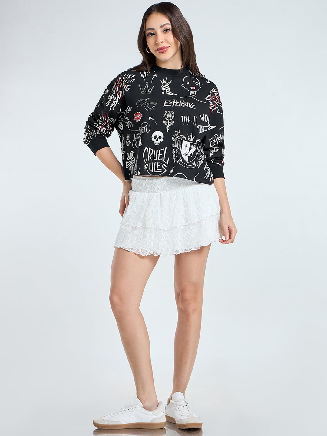 Bewakoof X Disney Cruella damska bluza oversize z mieszanki bawełny