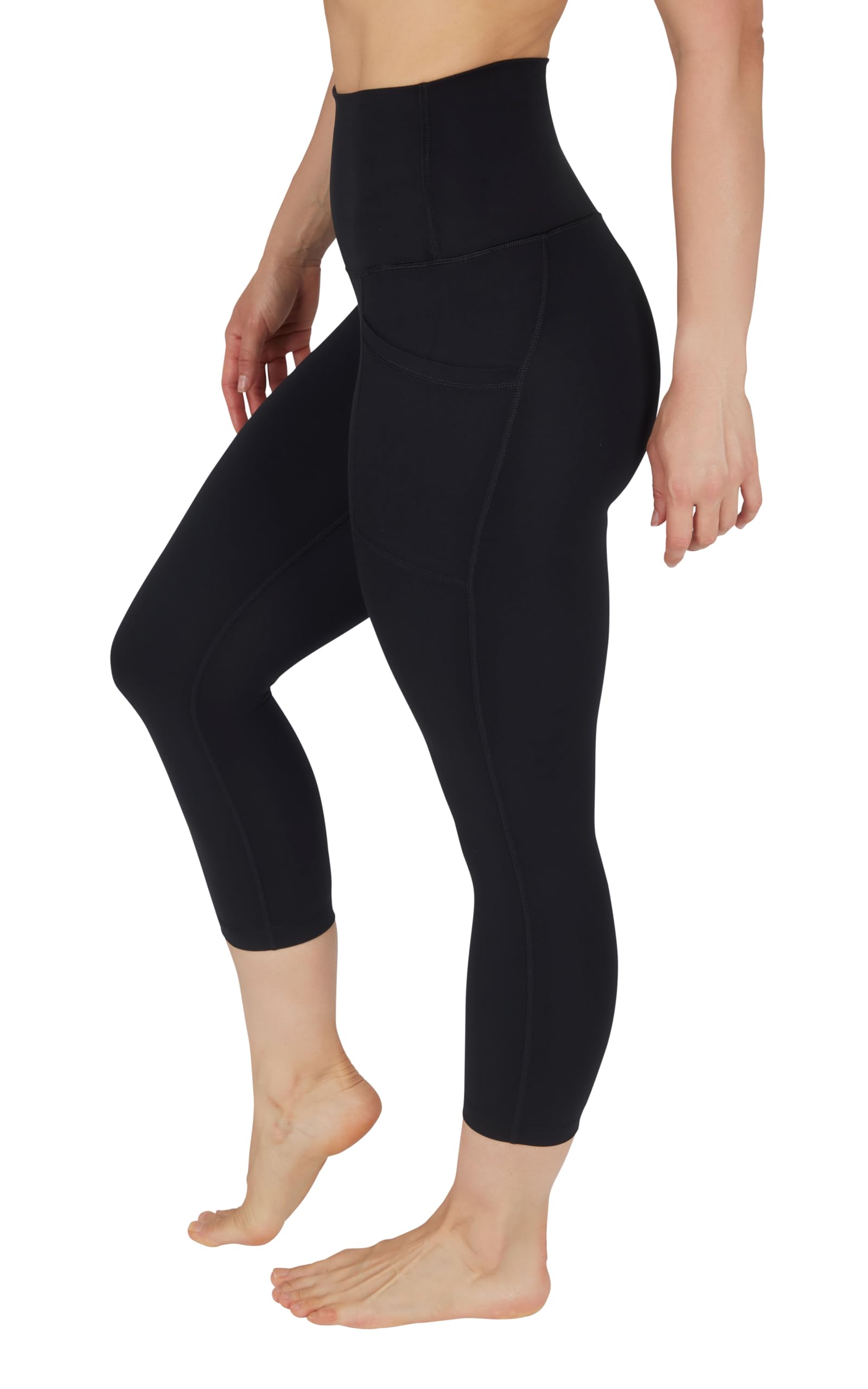 Yogalicious High Waist Squat Proof Yoga Capri Leggings with Pockets for Women - Black Lux Super High Waist with Pocket - Large