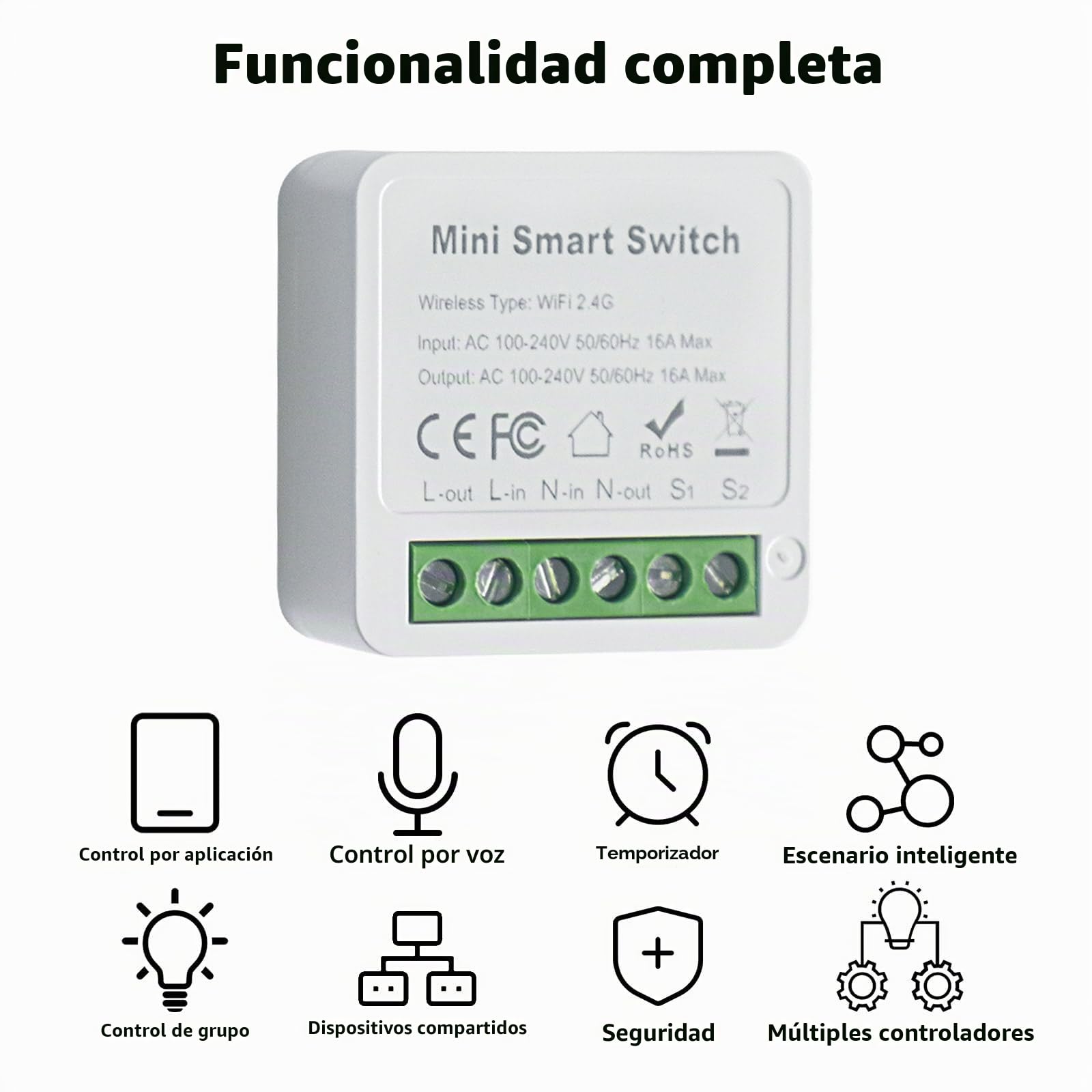 4 unidades de módulos de interruptor de luz inteligente de 2 vías, interruptor Smart Life compatible con aplicación Tuya, Alexa y Google Home, mini interruptor WiFi DIY, requiere cable neutro, se