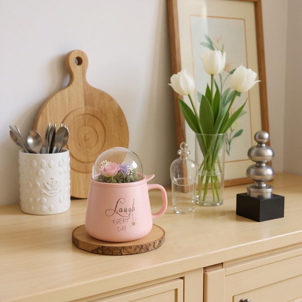 Tasse à café avec couvercle – 2 roses éternelles (rose et lilas), coffret cadeau pour elle/épouse, Saint-Valentin, fête des mères, anniversaire de mariage, Noël, coffret cadeau inclus