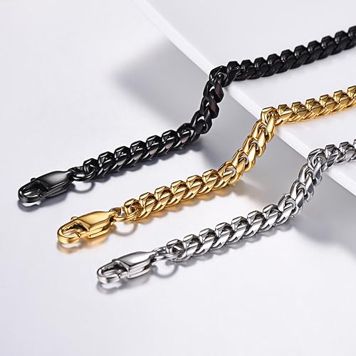 Miniatura 3 de PROSTEEL Pulsera de acero inoxidable para hombres y mujeres, elegantes pulseras de eslabones cubanos, chapado en oro negro de 18 quilates, ancho