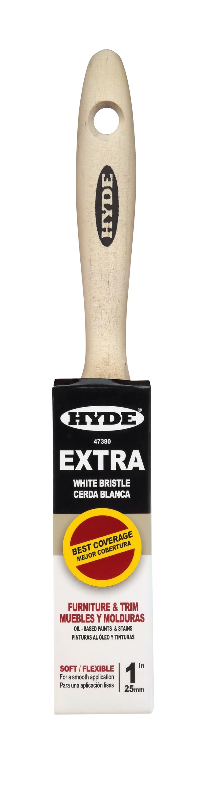 Hyde Extra, White Soft Bristle, Straight Paint Brush with Wood Handle, 1 Inch, 47380