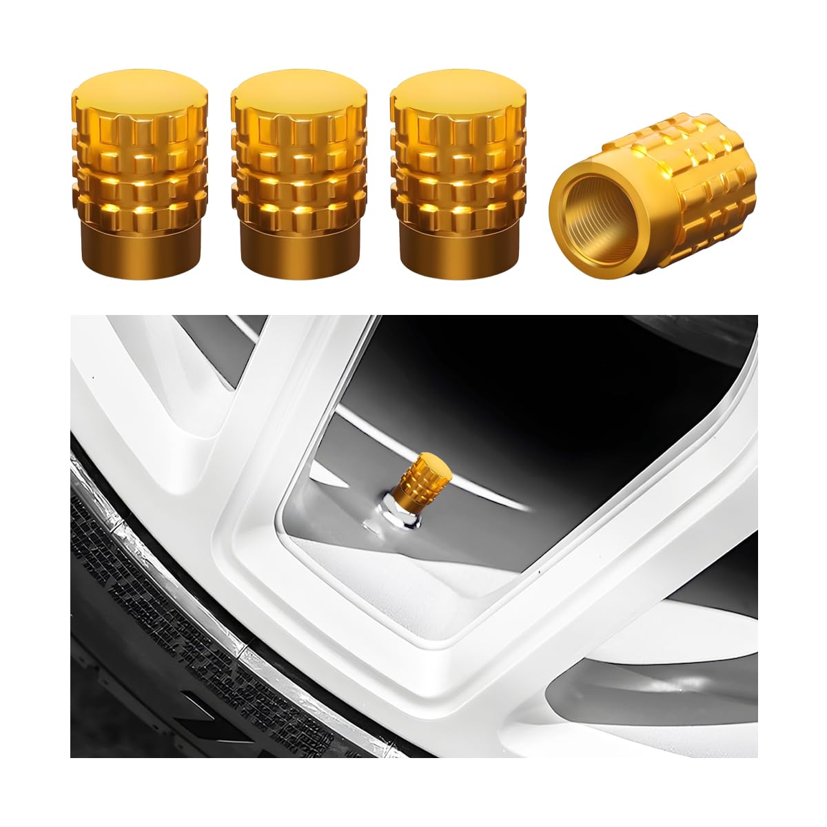 Ventilkappen für Autoreifen, Aluminiumlegierung, auslaufsicher, Fahrzeug-Luft-Radkappen, universal, für SUV, LKW, Motorrad, Goldfarben, 4 Stück