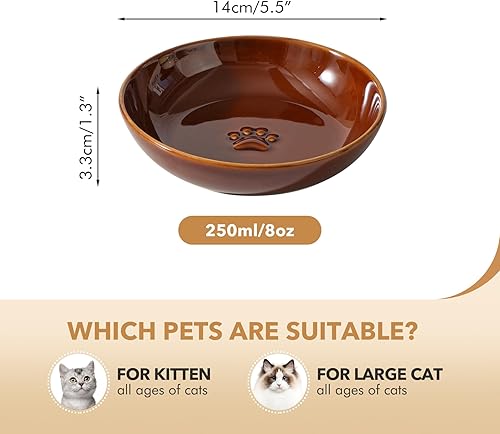 Miniatura 2 de Platos de cerámica anchos para gatos, juego de 3 cuencos de cerámica para gatos con huella de pata, plato antideslizante para alimentación de
