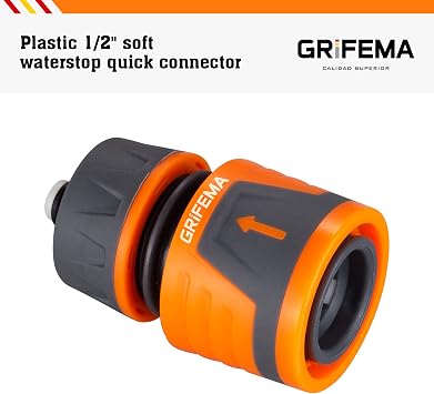 GRIFEMA GE1202 Quick Coupling Hose for 1/2 12.5 mm - 5/8 15 mm, Hose Stop Connector, Easy Installation, Sun Protection, Grey - Orange