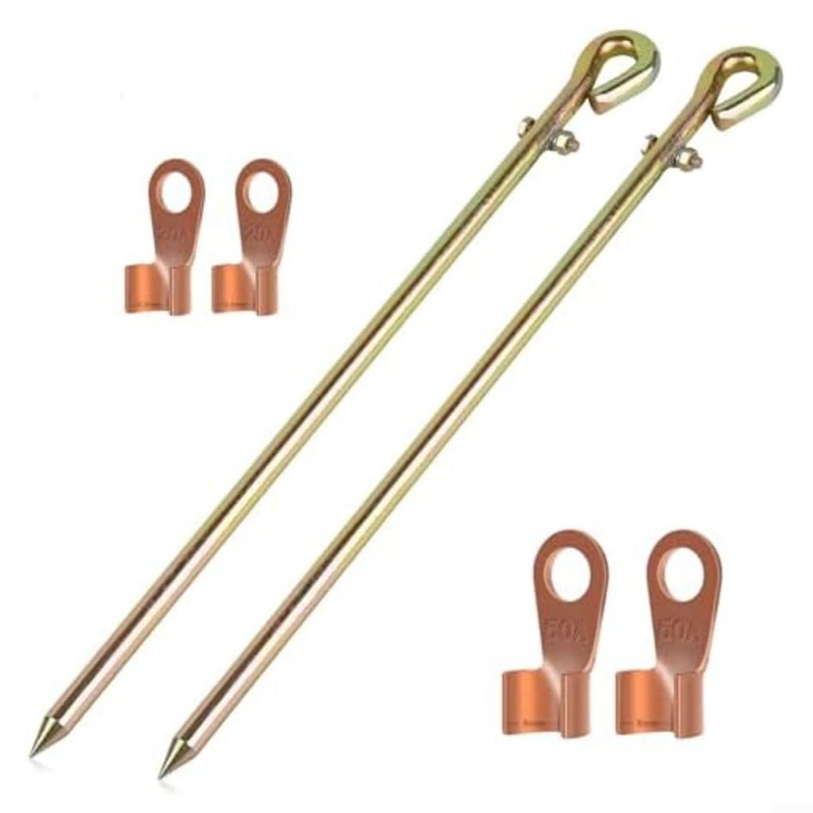 Kit de 2 tiges de mise à la terre 44 cm avec cosses en cuivre pour panneau solaire