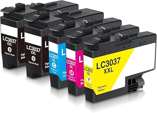 LC3037 Cartuchos de tinta de súper alto rendimiento (paquete de 5, 2BK1C1M1Y) - Juego de cartuchos de tinta LC3037 XXL compatibles con Eout para