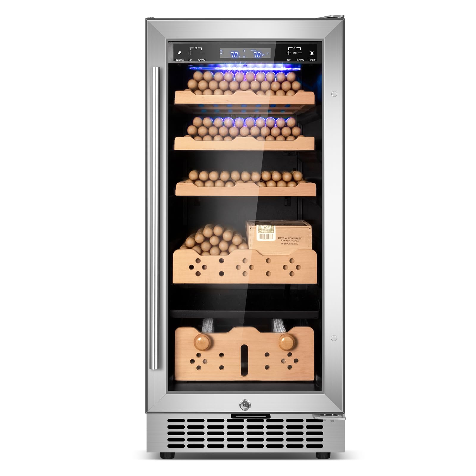 FoMup Electric Cooler Cabinet 88L with Temperature and Humidity Control, Spanish Cedar Wood Shelves, Reversible Door and Safety Lock (546 Counts Capacity)