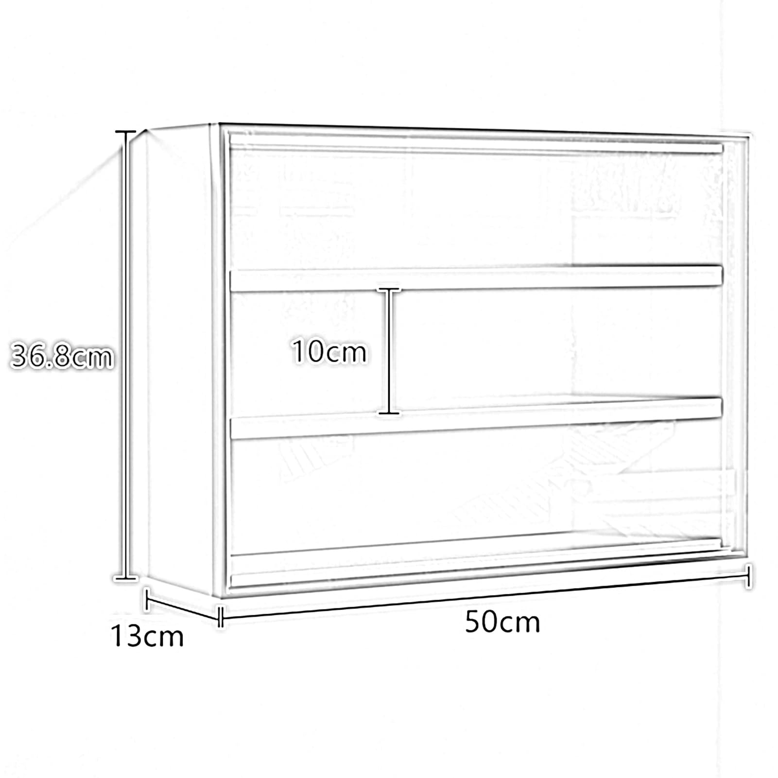 Vetrina a 7 ripiani con anta nera, da collezione, mensola da parete per casa, ufficio, sala giochi, camera da letto, perfetta per figure e giocattoli (50 x 13 x 36,8 cm)