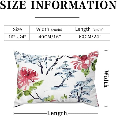 Miniatura 6 de Funda de almohada asiática de bonsái floral, rosa, azul, verde azulado, estilo chinoiserie, funda de cojín asiática, funda de cojín de 16 x 24