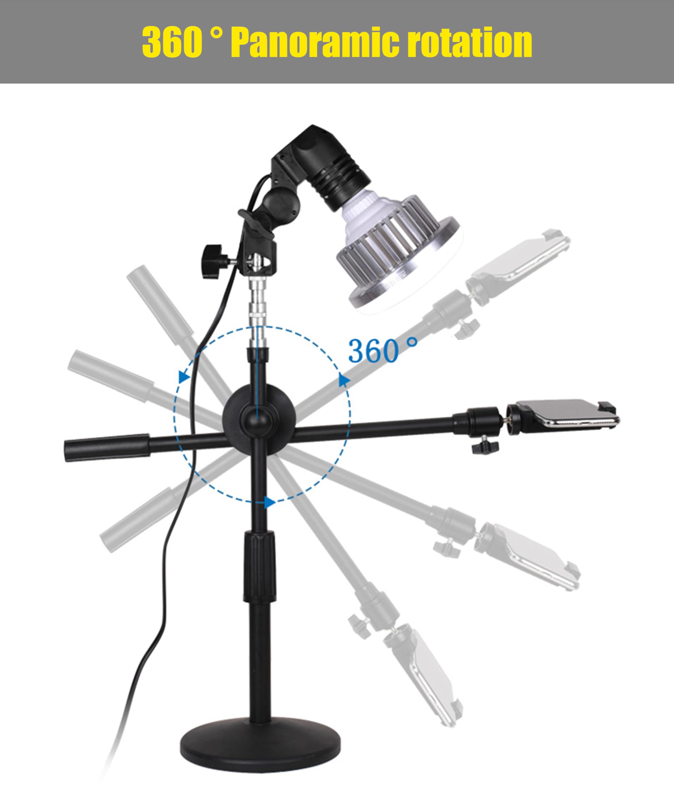 Supporto per staffa per video fotografico per telefono, rotazione libera di 360 ° Braccio pieghevole Ripresa fotografica ad angolo basso Registrazione dal vivo Supporto da tavolo Supporto