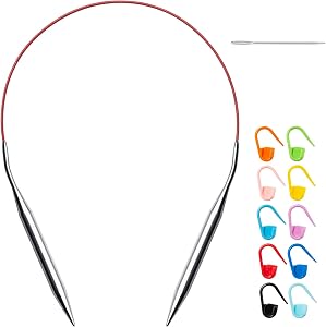 16" US Size 11 /8mm Metal Circular Knitting Needles Set for Beginners, Stainless Steel Round/Circle Knitting Needles with Fixed Lace for Small Knit Projects Christmas Stockings Socks Hats Baby Booties