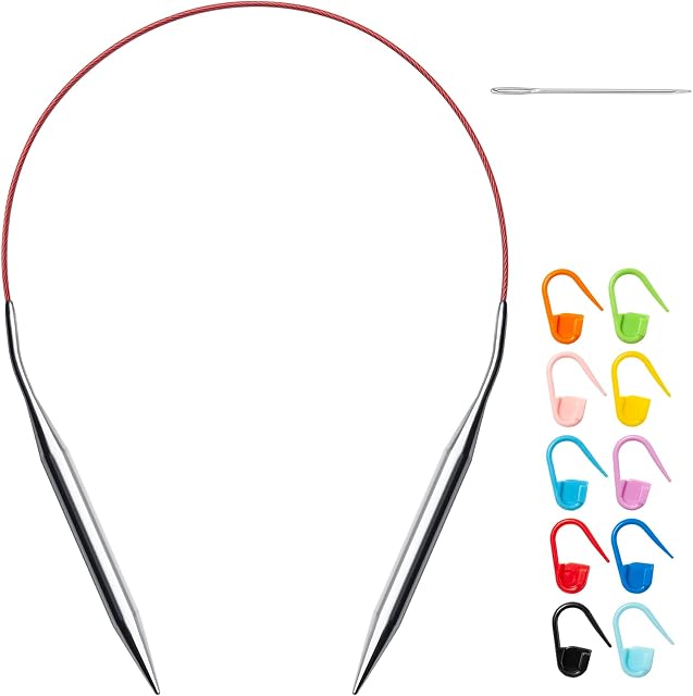 16" US Taille 11 /8mm Aiguilles de tricot circulaires en métal pour débutants, aiguilles de tricot rond / circulaire en acier inoxydable avec dentelle fixe pour petits projets de tricot Bas de Noël Chaussettes Chapeaux Botties pour bébés