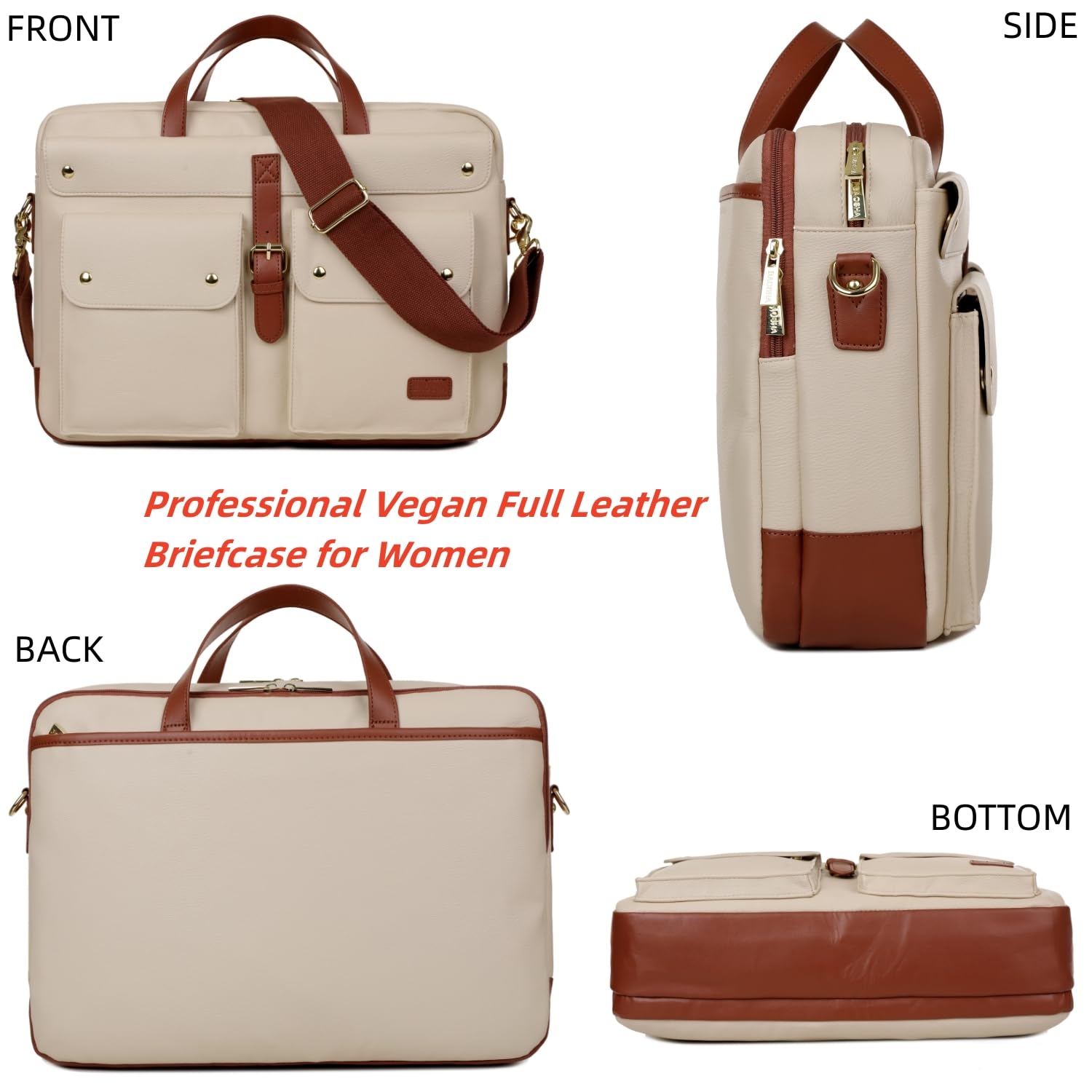 Baosha Faux Leder Laptop Tasche 15.6-17.3 Zoll Damen Aktentasche Schultertasche Notebook Tasche Business Taschen für Frauen BC-07 (Beige)
