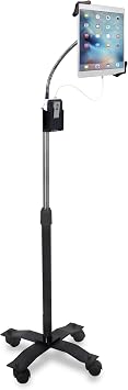 Gooseneck Floor Stand CTAs Compact, Adjustable Gooseneck with Swivel Casters for iPad 7th/ 8th/ 9th Gen 10.2, iPad Air 4, 12.9, Surface Pro, Zebra & Other 7-13 Tablets PAD-CGS