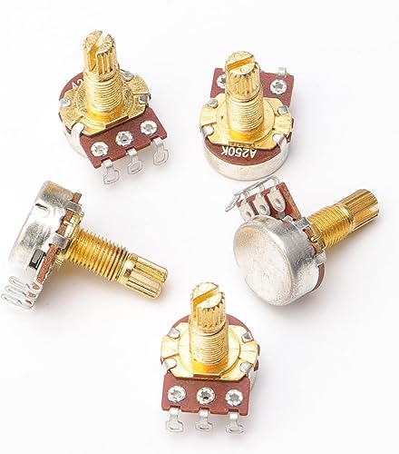 Miniatura 2 de Swhmc Potenciómetros de guitarra A250k de eje dividido Ollas cónicas de sonido Control de interruptor de tono para bajo eléctrico