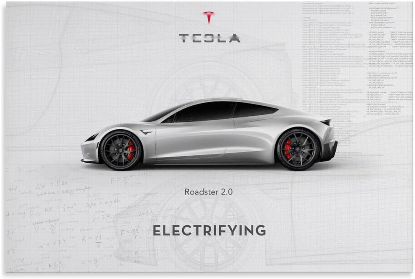 Tesla Car Posters For Walls Vintage Racing Car Canvas Prints For Home Decor Office Decor CUnframe-style 18x12inch(45x30cm)