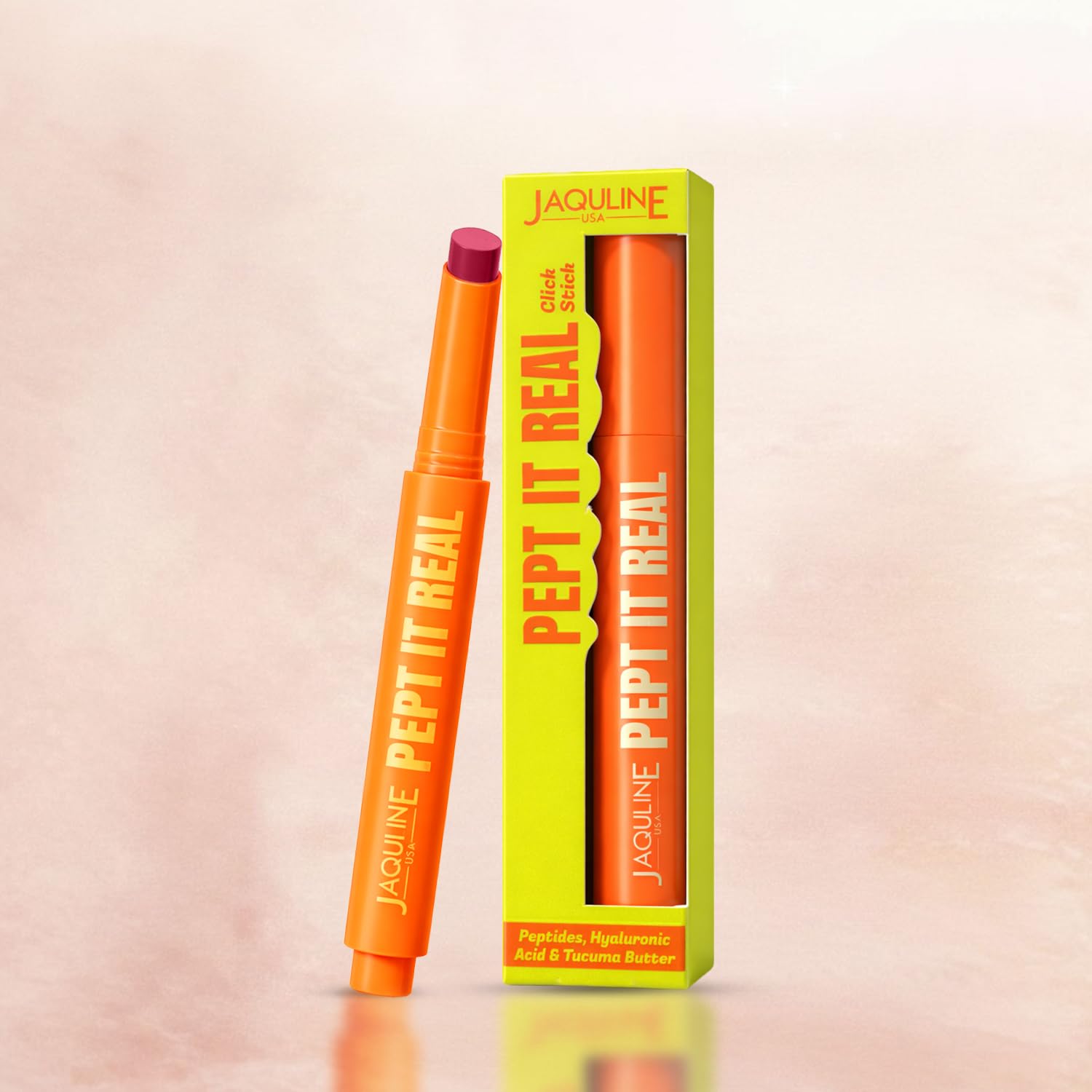 JAQULINE USA Pept It Real Click Stick Glossy Lipstick | peptide hyaluronic acid lip gloss | high shine non sticky plumping lip balm | Pinked Out | 2g