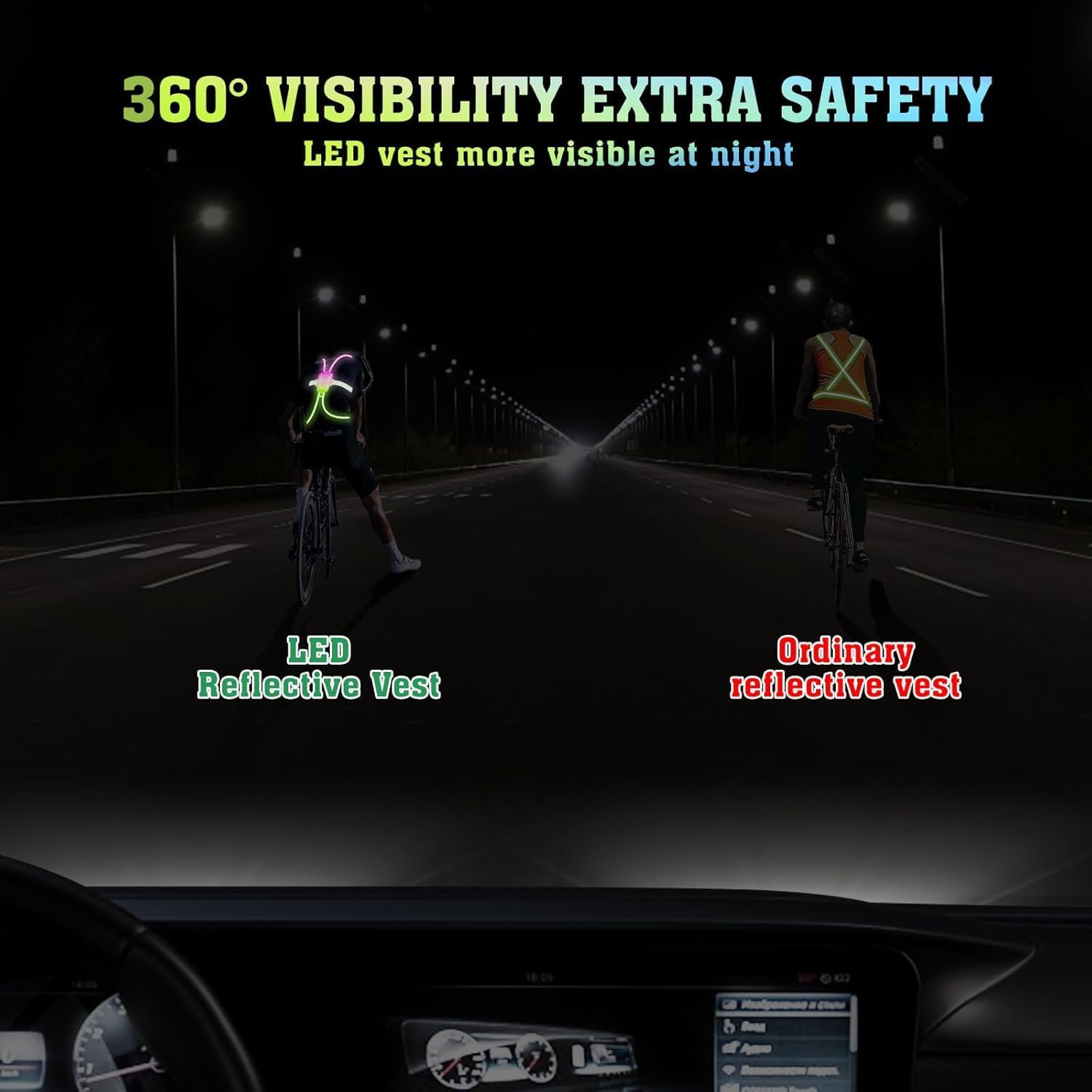 LED Reflective Running Vest with Front Light, Running Lights for Runners Light Up Running Vest, Rechargeable & Adjustable Reflective Vest Women & Men(Multiple Colors Constantly Changing) - Image 3