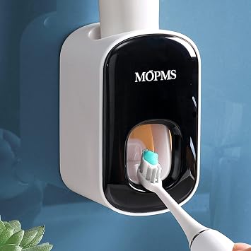 MOPMS Toothpaste Dispenser Wall Mounted for Bathroom Automatic Toothpaste Squeezer for Kids and Adult Black-1Pcs