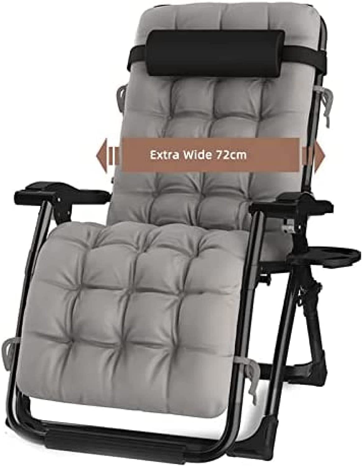 Zero Gravity Sedie Lettino Prendisole Extra Largo per Impieghi Gravosi 72cm /28 Lettino Prendisole Pieghevole Portatile Comodo Lettino Prendisole Sedie da Giardino,Cuscinetti Neri,Telaio Nero,