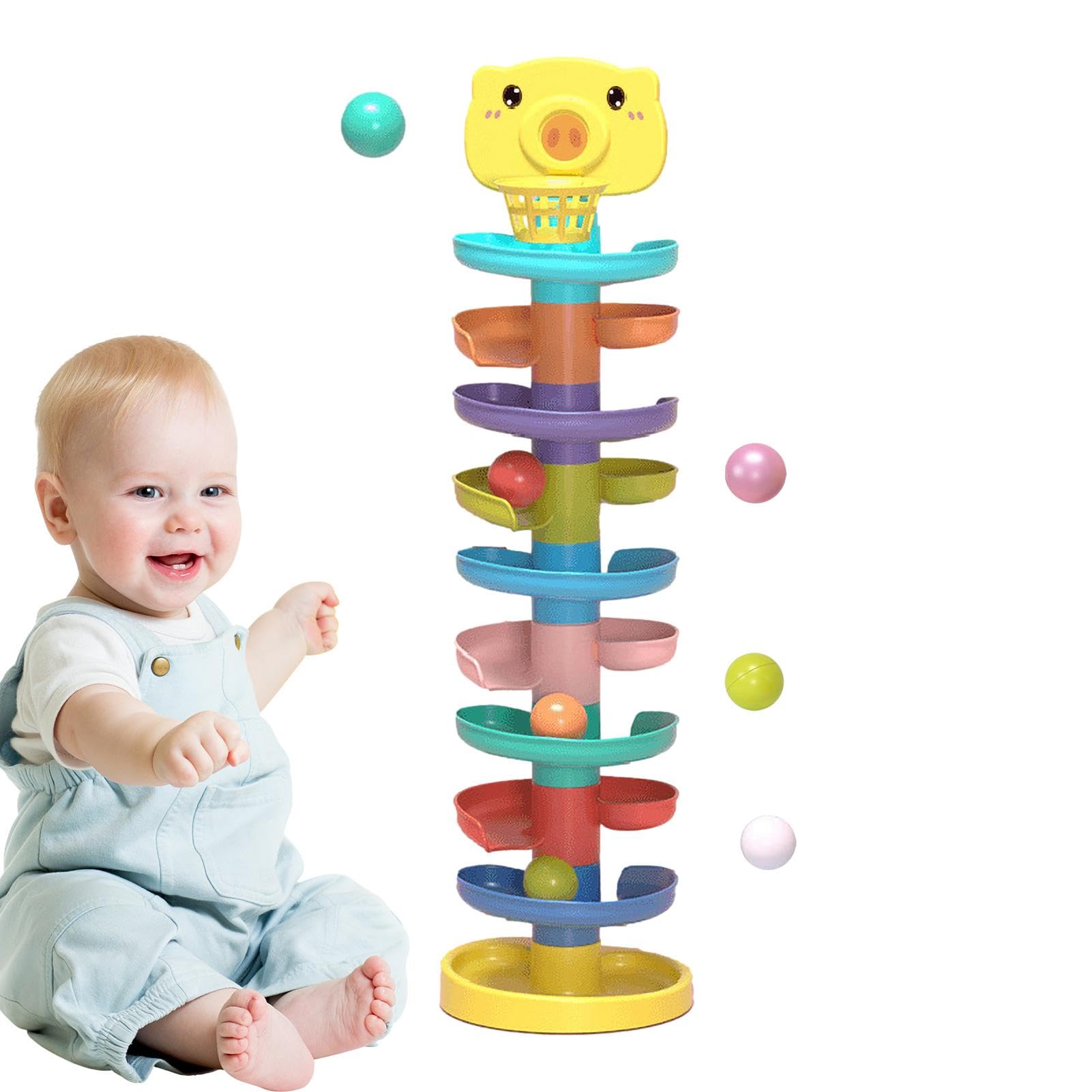 Juguete Torre De Caída De Bolas Con Diseño De Cerdito - Torre De Actividad Colorida De ABS, Juguete Educativo STEM Para Motricidad Fina Y Causa-Efecto - Regalo Para Niños