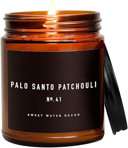 Sweet Water Decor Vela de Palo Santo y Pachuli - Velas de soja perfumada de vainilla, almizcle, sándalo y pachuli para spa en casa - Regalos para