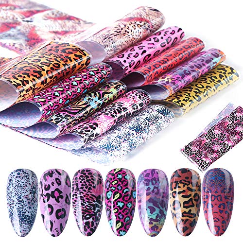 Macute Leopard Holographic Nail Foil Transfer Stickers with Colorful 10 Designs Laser Sexy Effects for Nails Art Creations Women DIY Fingernails and Toenails Decorations Manicure Tips Wraps Charms