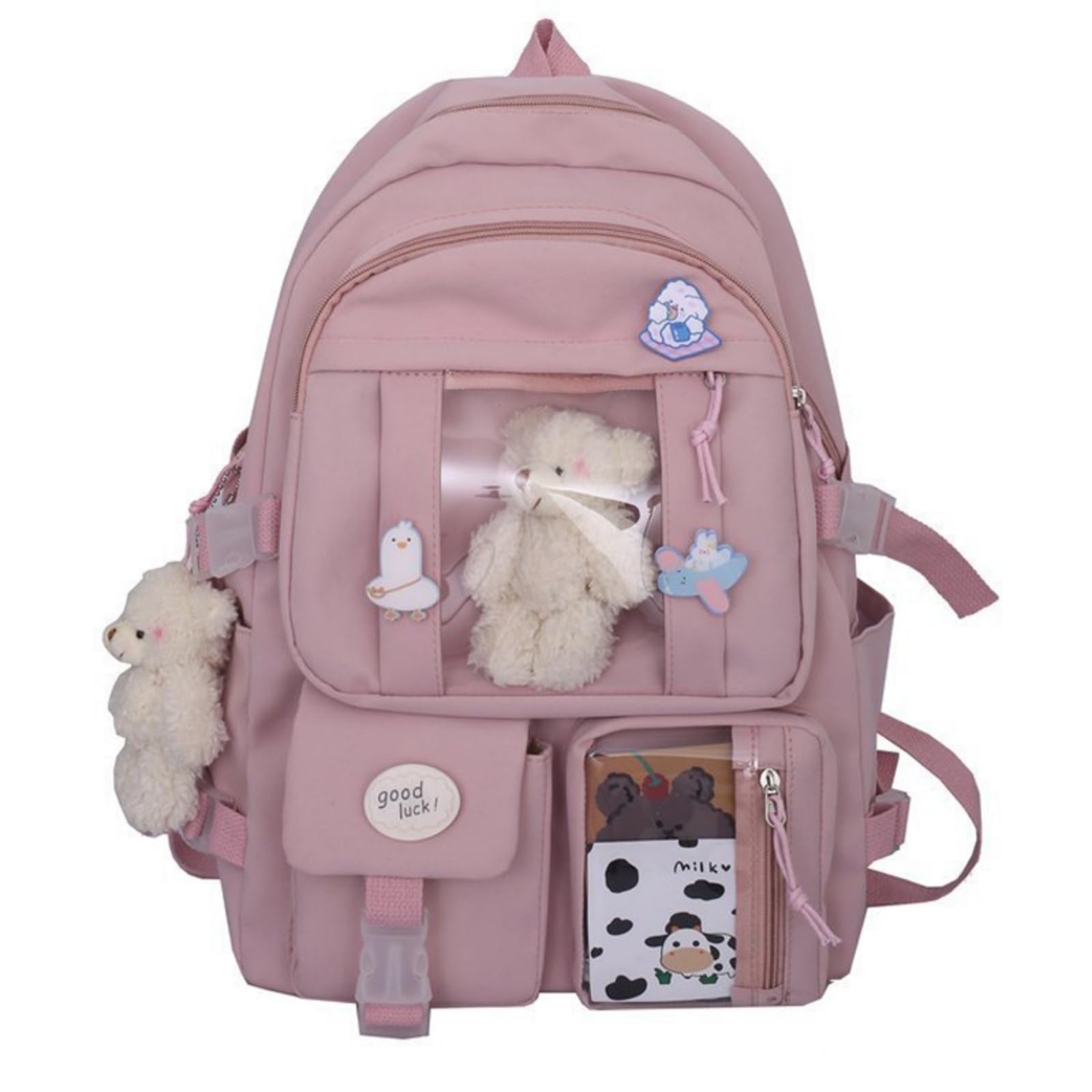 Mochila escolar Zaino Kawaii Multi-Pocket per Ragazze, di Grande capacità con Finestra Gli Studi Scolastici E Le Escursioni Giornaliere