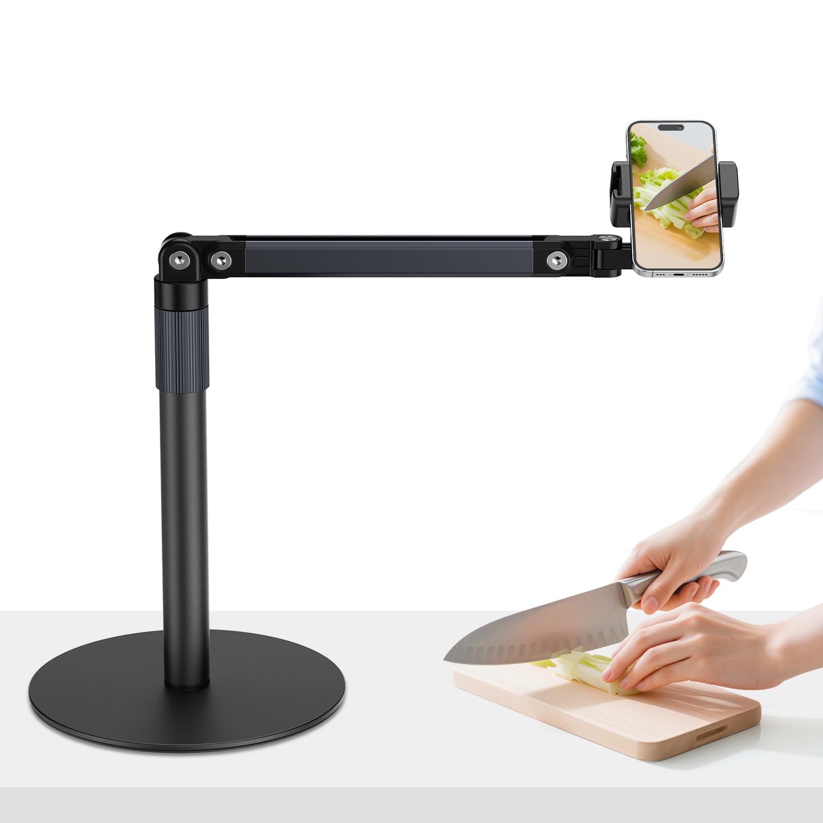 Supporto Telefono Scrivania con Base Robusta, Porta Cellulare da Tavolo Multiuso, 360° Supporto Cellulare da Tavolo, Porta Cellulare per Riprese Video, Live Streaming, Cucina e Pittura