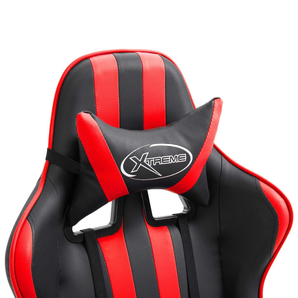 Silla de gaming de piel sintética roja con reposabrazos ajustable, reposacabezas y soporte lumbar, silla giratoria ergonómica para oficina, silla de ordenador