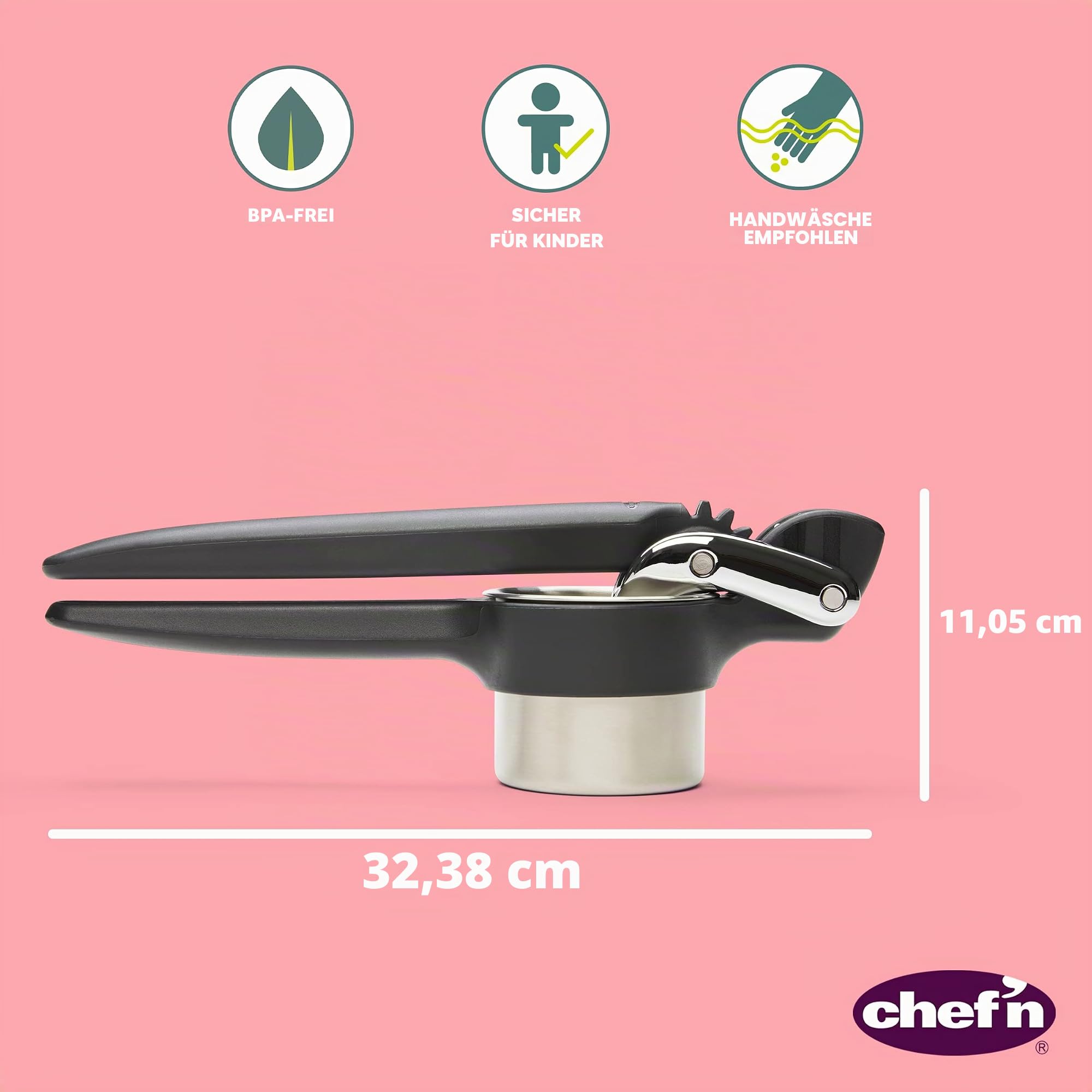 Chef'n FreshForce Kartoffelpresse Edelstahl, für cremiges Kartoffelpüree, 32 x 9 x 12 cm, Schwarz