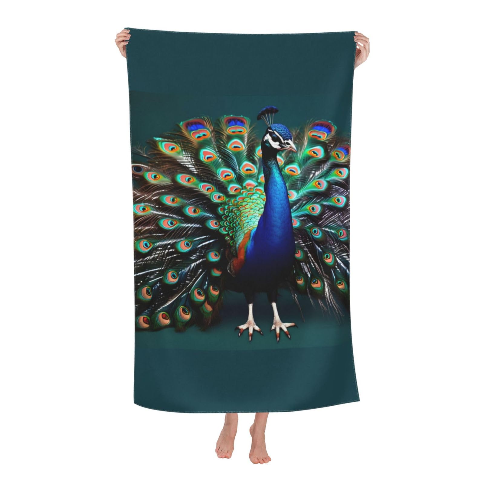 pojknbv Beautiful Peacock Print Oversized Adult Beach Towel Quick-Dry Comfortable Lightweight Travel Pool Camping