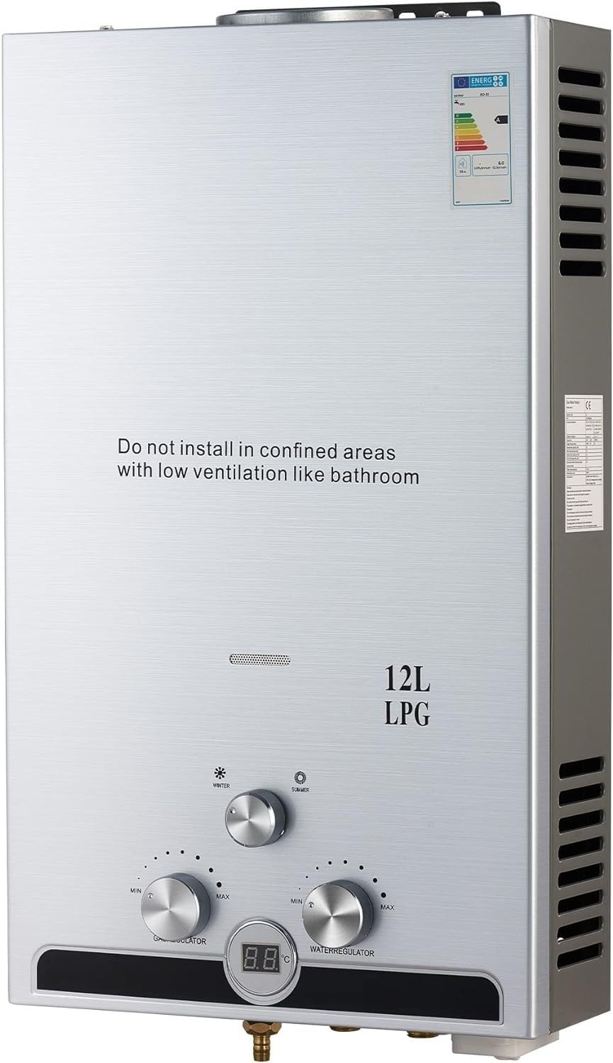 16L LPG Gas Durchlauferhitzer 36kW Tragbar – Propan Warmwasserbereiter 31–72°C Einstellbar Niedriger Wasserdruck Start Camping Dusche Wohnmobil Boot Outdoor Wandmontage
