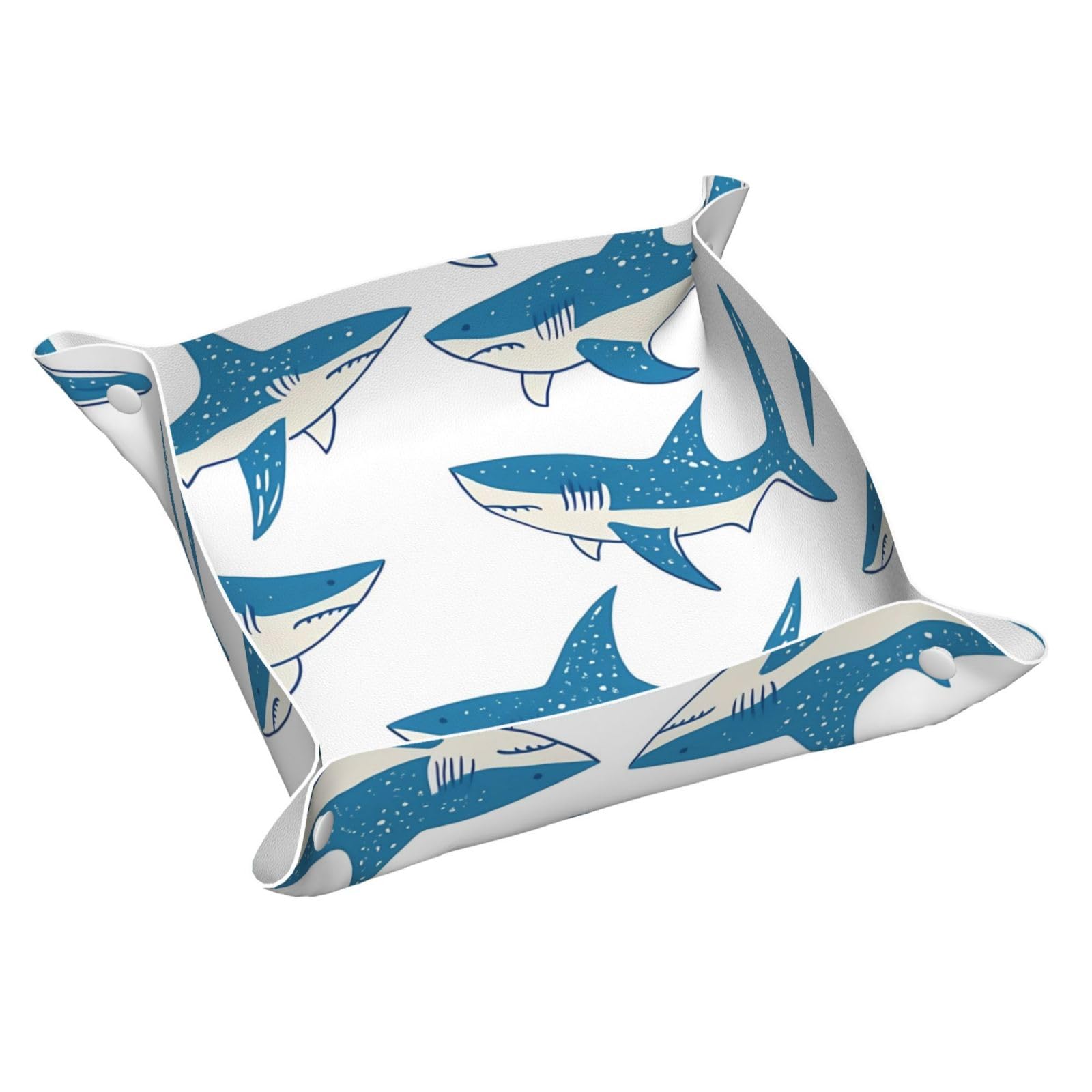 HLBSDM Funny Cartoon Sharks Tray Men's Leather Valet Parking Portable Entrance Trays Bedside Storage Box