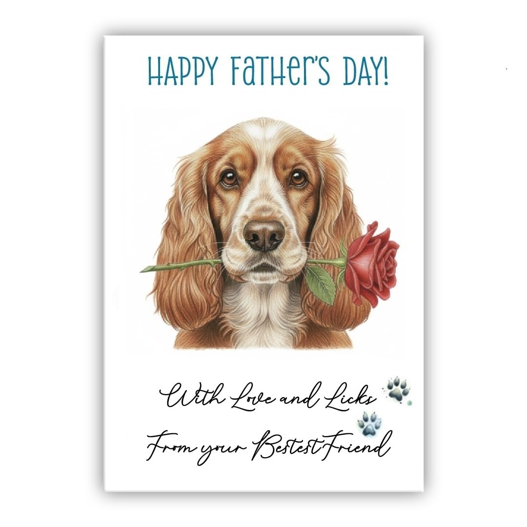 Father’s Day Card From the Dog – Cute Fathers Day Pet Card – “With Love and Licks” – Multiple Breeds Available (• Cocker Spaniel)