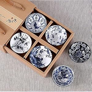 Tea Set 6PCs/ Set Tea Cup Gift Box Blue and White Porcelain Retro Ceramic Teaware Chinese Kung Fu Tea Cup Vintage Drinkware Hat Cup cups (Color : Style G, Size : Six-piec