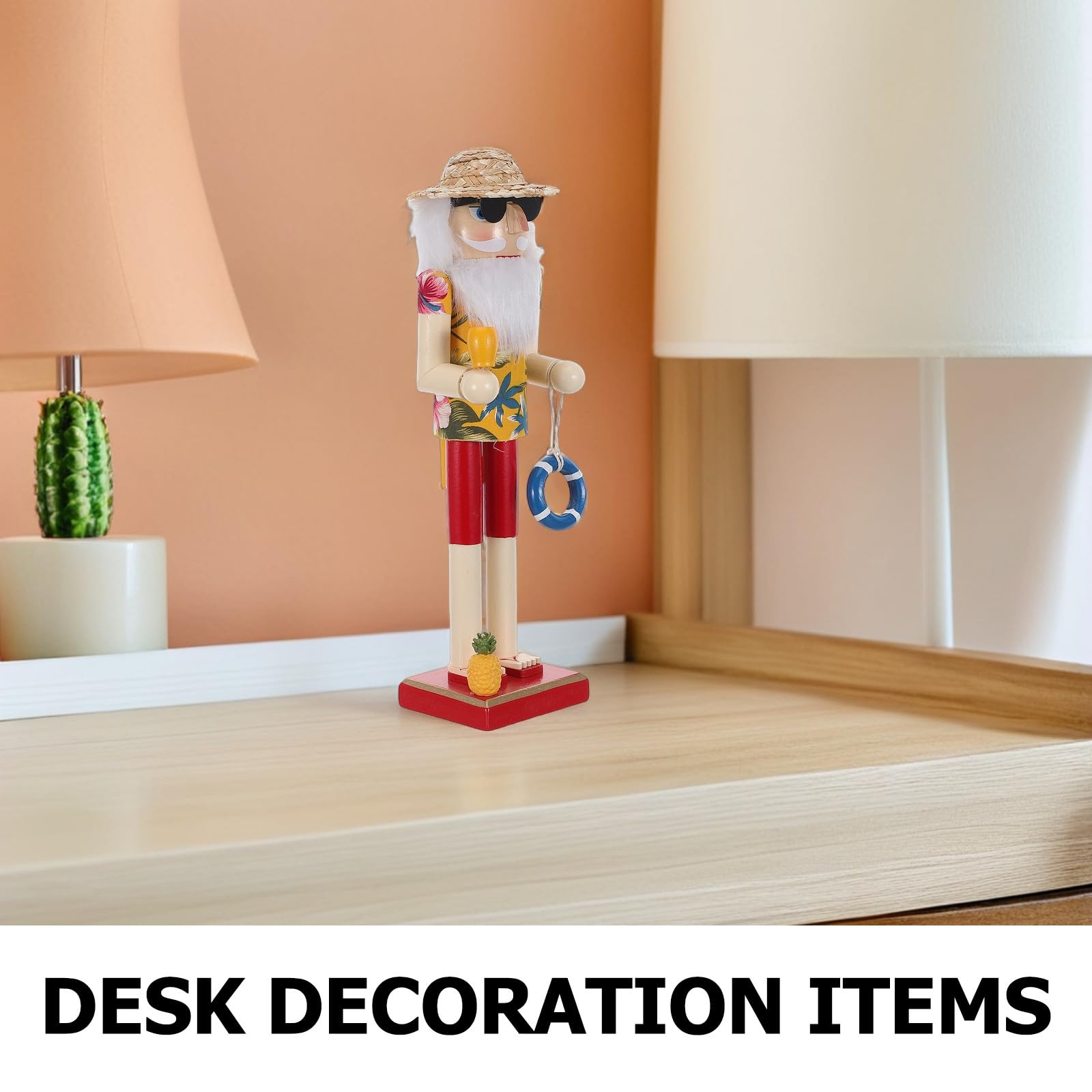 Luxshiny Festliche Nussknacker-Figur im Küstenstil, 35 cm (13,8 Zoll) große Nussknacker-Weihnachtsmann-Figur aus Holz im Hawaii-Surf-Design, sommerliche Weihnachtsdekoration für Tisch und Regal