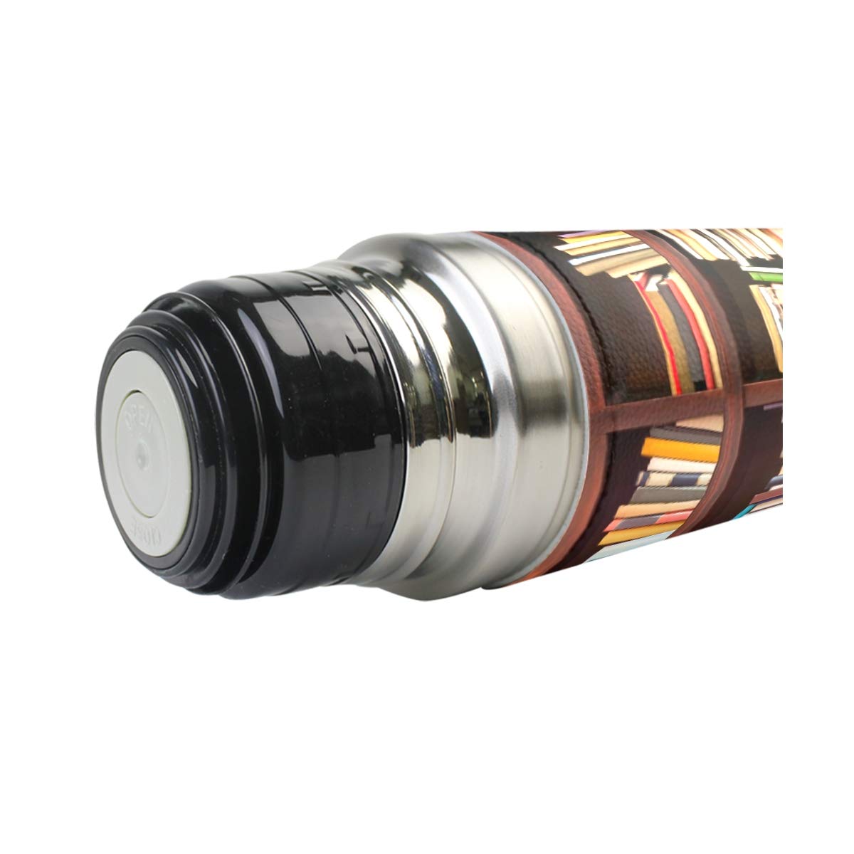 Taza de viaje aislada al vacío de acero inoxidable con doble pared a prueba de fugas, diseño de estantería, estampado personalizado impreso en piel auténtica, termo termo de 500 ml