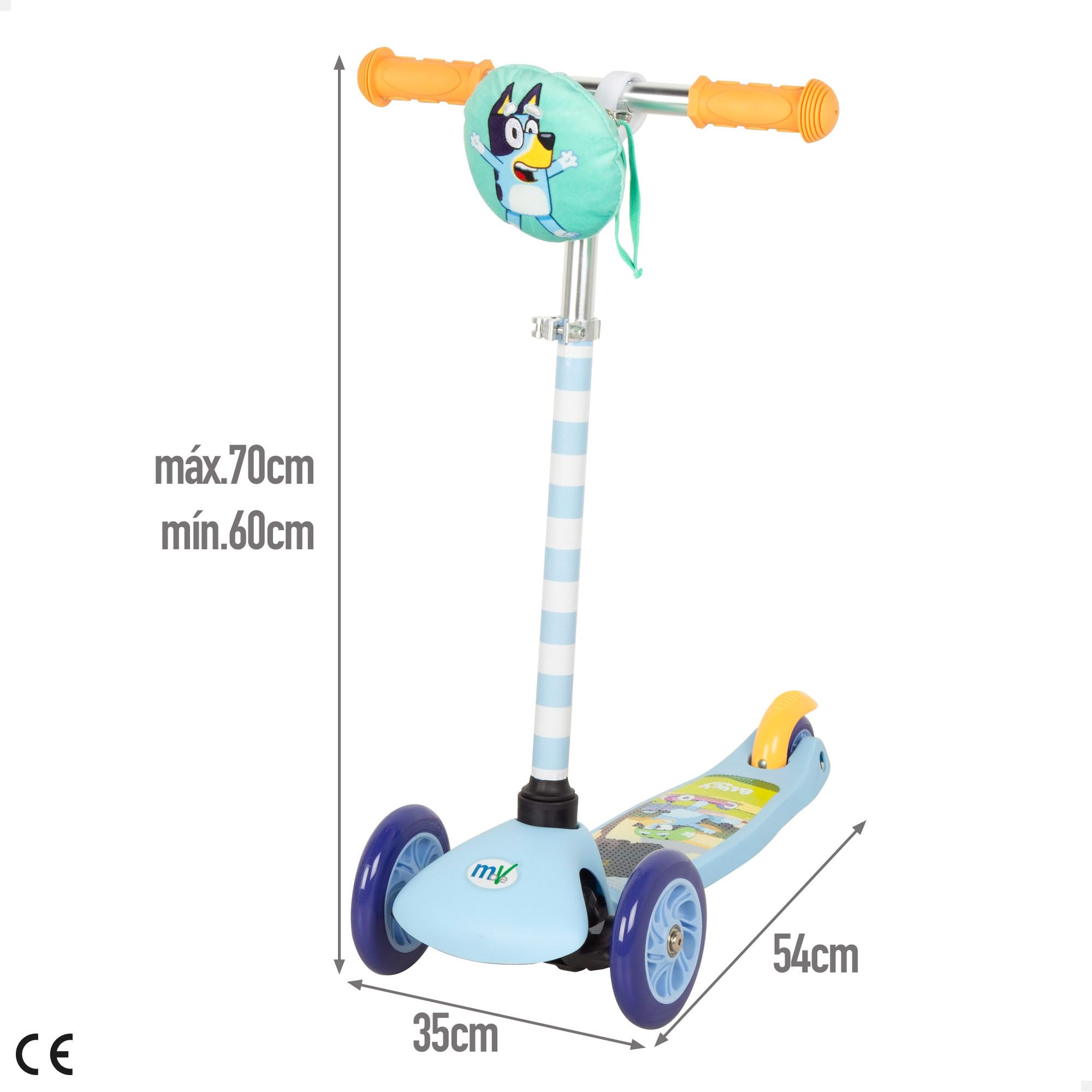 Disney Bluey Trottinette Enfant 3 Roues, Licence Officielle, Structure métallique, Plateau antidérapant décoré avec Bluey et Bingo, Activités extérieures, Jeux pour Enfants +3 Ans (77737)