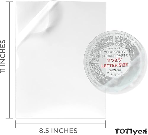 Miniatura 2 de TOTiyea Paquete de 50 papel adhesivo de vinilo transparente imprimible para impresora de inyección de tinta, papel adhesivo translúcido, papel