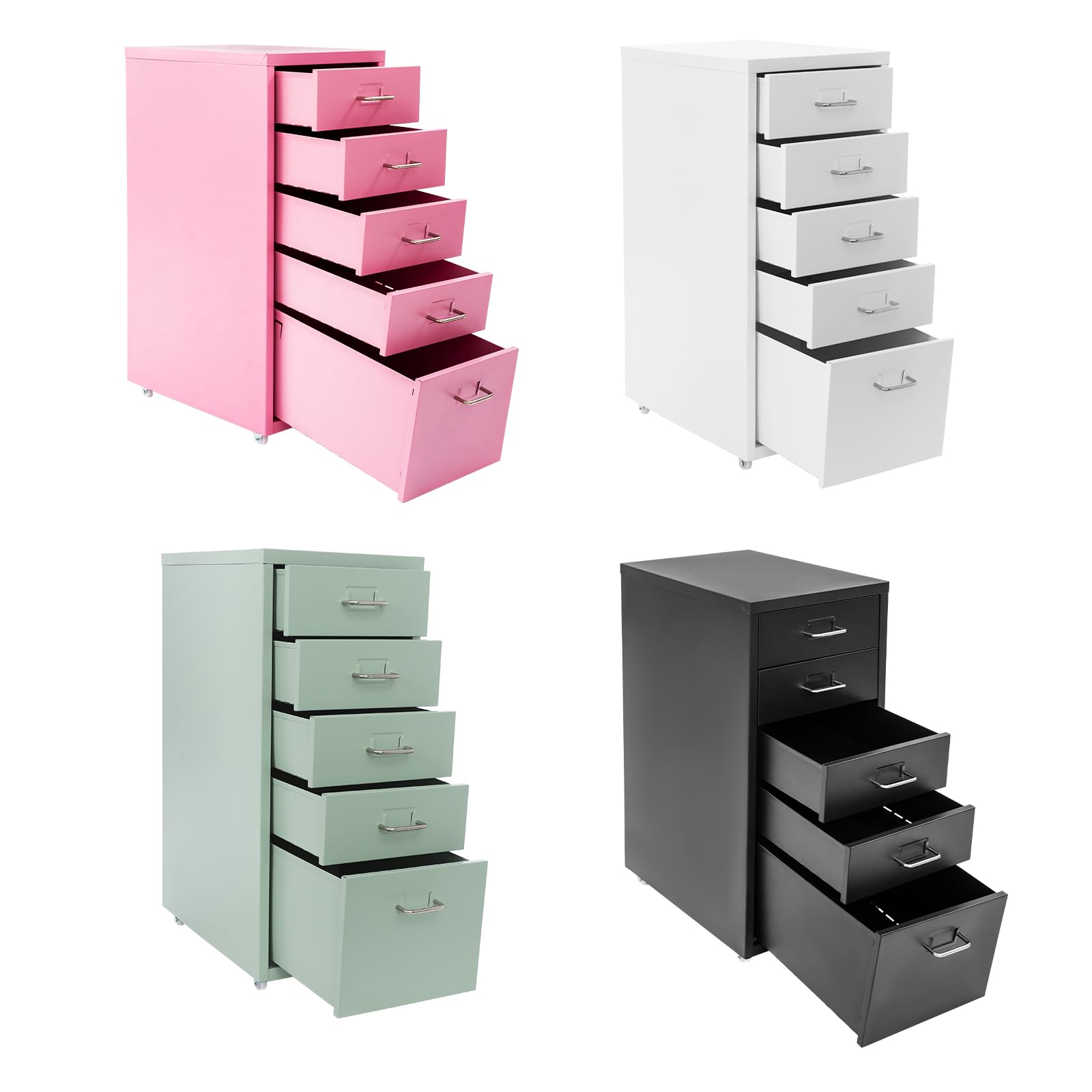 Armadietto mobile con 5 cassetti, in metallo, per casa, studio, ufficio e scuola, 28 x 41 x 69 cm (rosa)