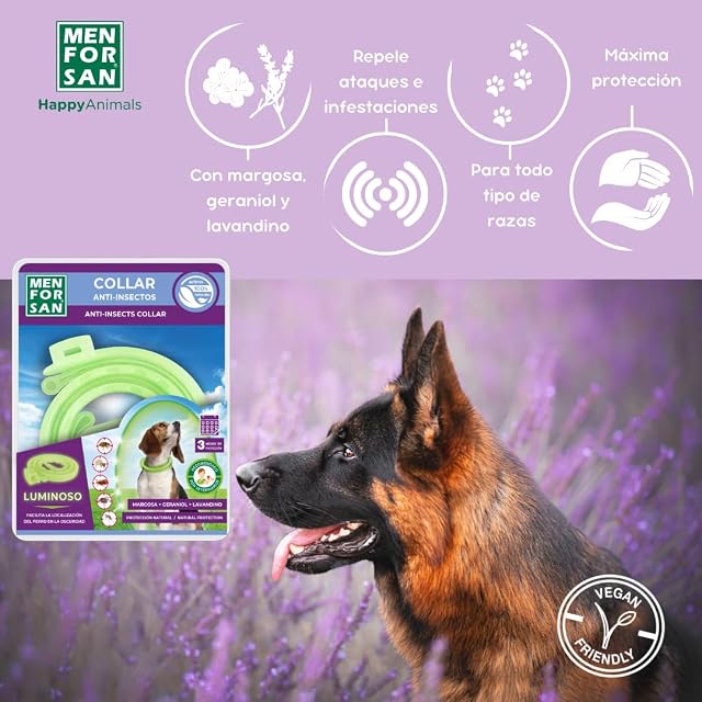 Foto 2 de 7 de MENFORSAN Collar luminiscente Anti-Insectos para Perros, Contiene 3 repelentes Naturales, Margosa