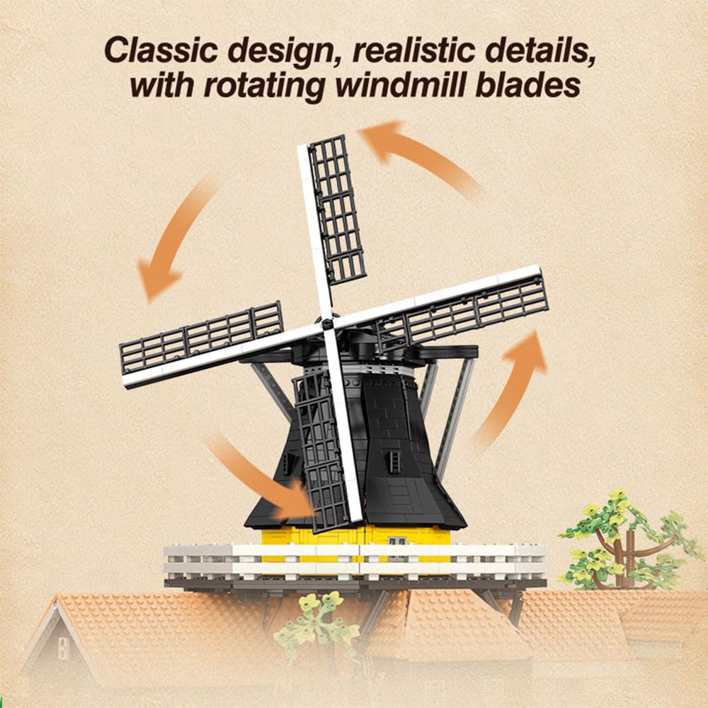 KYLON Architecture Niederlande Windmühle 55019 Modell, 4801+ TeiIe Klemmbausteine Architectur Windmühle groß ModeIbau für Erwachsene, Mit Originalverpackung