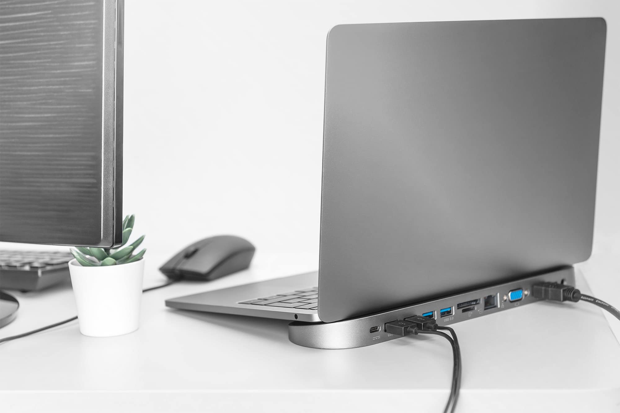 DIGITUS USB-C Docking-Station - Tablet Halterung - 12-Port - Dual-Display HDMI + VGA - Gbit LAN - 2 Card-Reader - PD 3.0