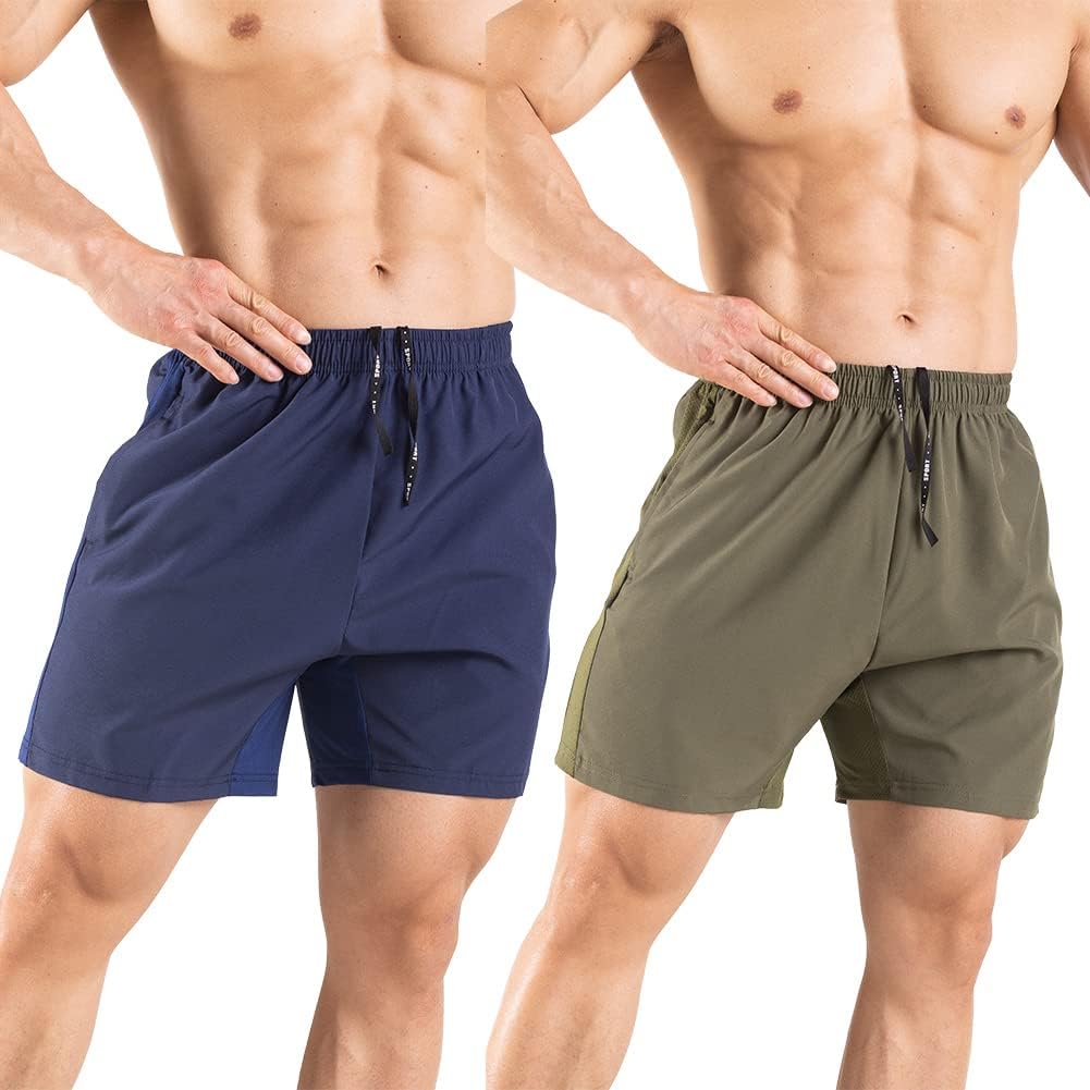 Men's 5" Running Shorts 2 Pack Quick Dry Athletic Workout Gym Shorts with Zipper - Picture 56 of 57