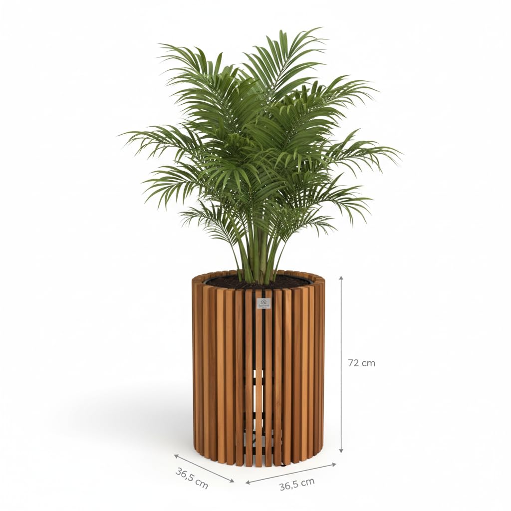 Pflanzgefäß Pflanzkübel Blumenkübel Holz Akazie inkl. Kunststoffeinsatz D36,5 x 72 cm Braun