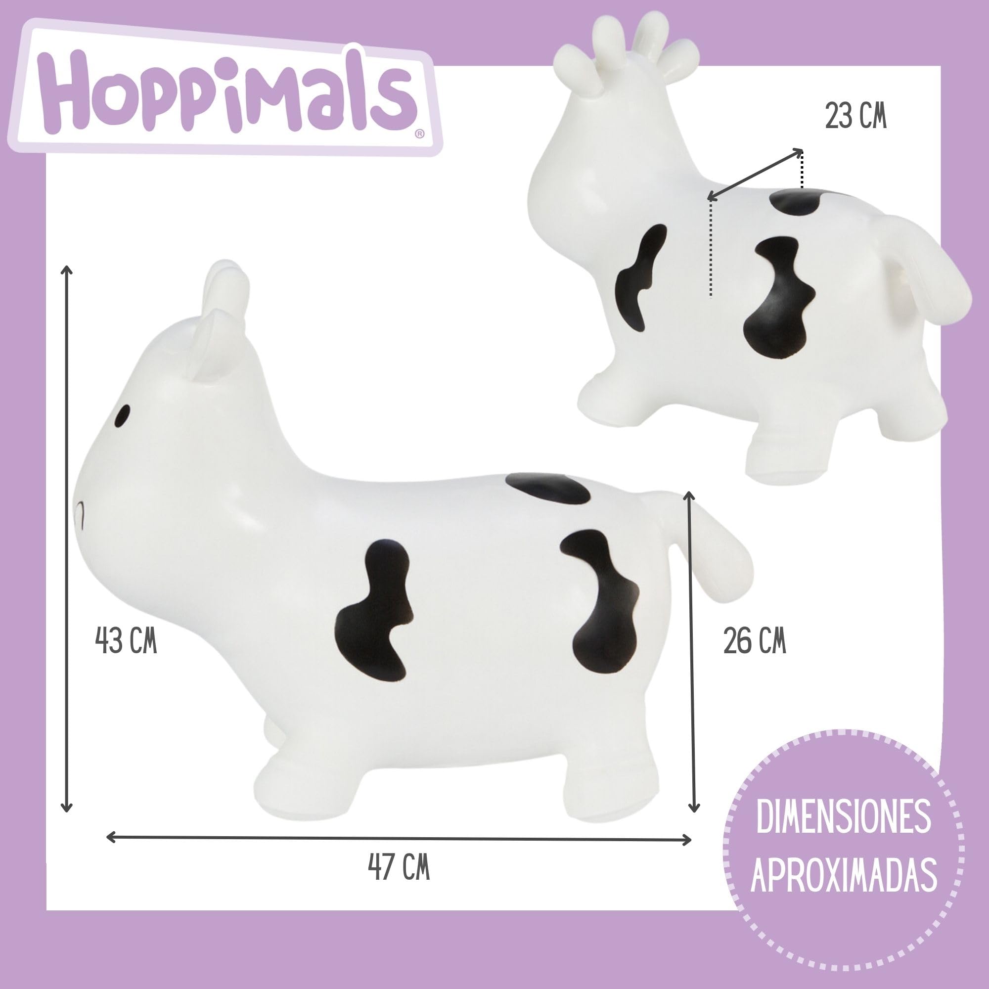 Tootiny, Juguete Hinchable para Saltar y Jugar para Niños Mayores de 1 año, Vaca Blanca, Bomba Incluida en Nuestra Caja Regalo. Juguete Duradero Incentivar y Ayudar a Andar.