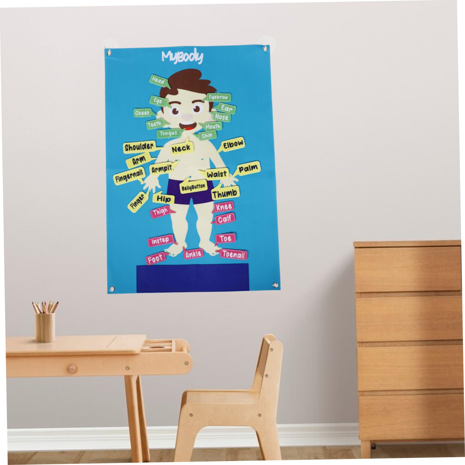 BESPORTBLE Tablero de Fieltro Forma de Cuerpo Humano para Niños en Edad Preescolar, 82X56 CM, Herramienta Interactiva de Aprendizaje Práctico para Actividades Grupales y Narración