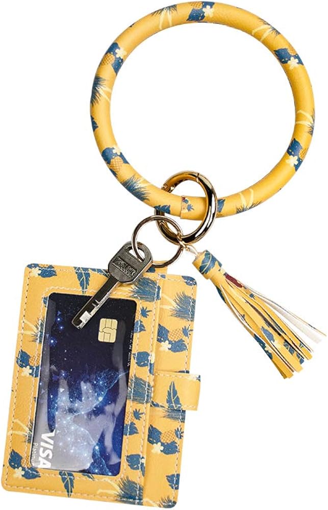 Upgrade Leather Circle Wristlet Bracelet Keychain Key Ring ID Card Holder Pouch